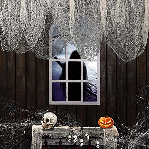 Festicorp Halloween Beige Beigh Geesecloth, 394x30 אינץ'- Halloween וילון מבד מפחיד מבד גזה, בד עכביש רשת גבינה לבנה