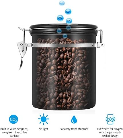 מיכל קפה מנירוסטה לזמין, מיכל צנצנת קפה אטום אטום ואקום בנפח 1.5 ליטר עם שסתום שיתוף2, לסוטראג ' למטבח