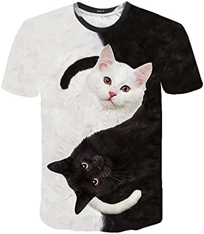 גרפי טיז לנשים בתוספת גודל קצר שרוול חולצות קוואי חתול מודפס טוניקת חולצות טרנדי מזדמן צווארון עגול סוודר