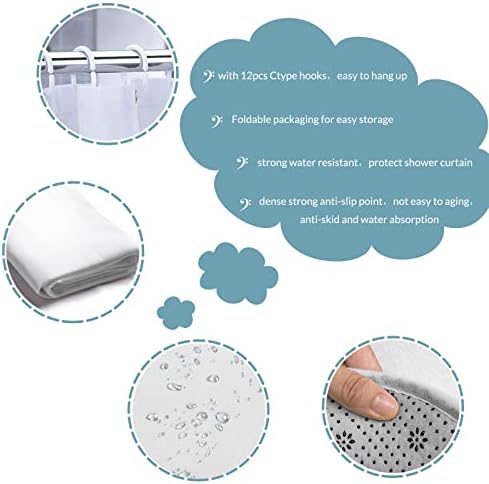Zouaru Fabeter Faester 4PCS וילונות מקלחת מוגדרים עם שטיחים שאינם החלקה, כיסוי מכסה אסלה ומזרן אמבטיה, וילון אמבטיה של