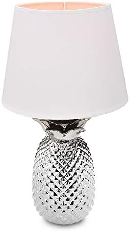 מנורת שולחן אננס מכסף של Navaris - מנורה מיני 13.8 אור גבוה עם בסיס קרמיקה לשולחנות - עם שקע נורת נברב E12 - גוון לבן