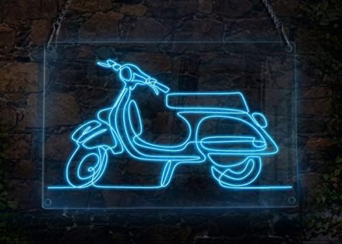 סימן ניאון של אופנוע קלנועית קלאסי, נושא נסיעות בעבודת יד אל חוט ניאון שלט אור, אמנות קיר לעיצוב הבית, כחול קרח