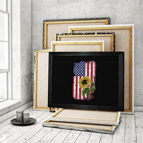 חמניות וינטג 'עם דגל אמריקאי ערכות ציור יהלומים מסגרת תמונה 5D DIY מקדחה מלאה ריינסטון אמנויות עיצוב קיר