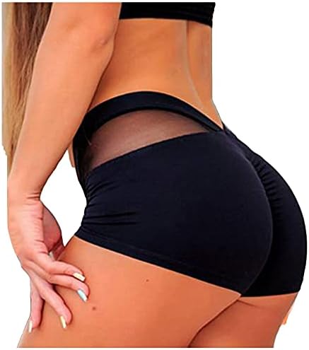 מכנסיים קצרים אתלטים של Beuu לנשים בצבע אחיד מותניים גבוהות תפור תפור ירך הרמת יוגה מכנסיים קצרים מכנסיים מכנסיים