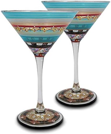 גולדן היל סטודיו כוסות מרטיני מצוירות ביד סט של 2-אוסף קרנבל פסיפס מרוקאי-כלי זכוכית מצוירים ביד מאת אמנים