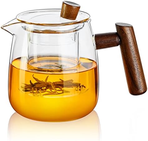 כוסות תה זכוכית Aracity עם מכוסה זכוכית נשלפת 18oz/530 מל, 2 ב 1 כוסות תה וקומקום זכוכית, סיר תה פורח ויצרנית