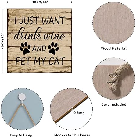 לוח משטני עץ לוחית אני רק רוצה לשתות יין ולחטט את החתול שלי שלט משפחתי מעורר השראה עם אמרות קרש מעץ תלויה קישוטי קיר חווה