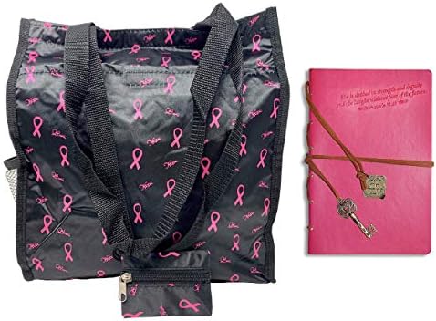 סט מודעות לסרטן השד - מחברת יומן עם תיק תיק לנשים