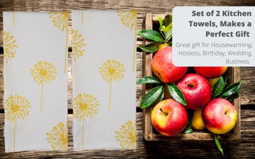 אוסף Crabtree מגבות מטבח צהובות סט דקורטיבי של 2 שן הארי צהוב מגבות פרחים מגבות כותנה בד כותנה מגבות למגבות יד למטבח