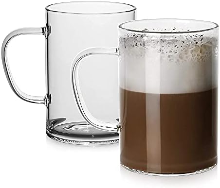 לוקסו זכוכית קפה ספלי סט של 2, גדול רחב פה מוקה חם משקאות ספלים,ברור אספרסו כוסות עם ידית,עופרת משלוח שתיית