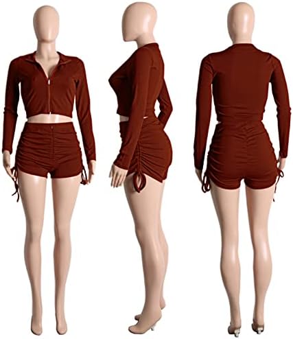 Privimix שני חלקים תלבושות לנשים, שרוול ארוך מצולע יבול נמתח עליון מגרש מכנסיים קצרים מכנסיים מזדמנים מערכי אימון מזדמנים