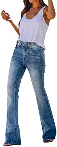נשים נמתחות רגל רחבה מותניים גבוהות מותניים מזדמנים מכנסי ג'ינס תחתונים רזים מכנסיים נמתחים רוכסן רחב מזדמן בגודל ג'ינס