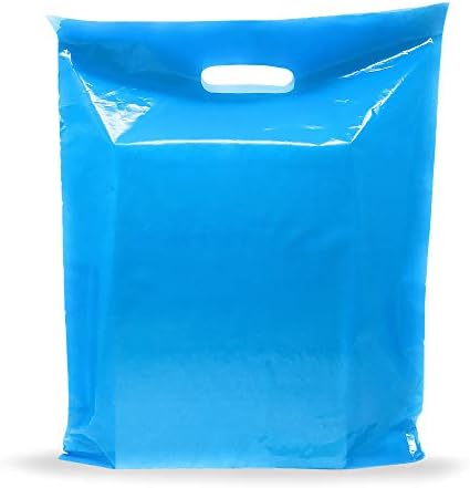 שקיות קניות מפלסטיק כחול סחורה - 100 חבילה 9 x 12 עם בעובי של 1.5 מיליון - ידיות חתוכות למות - מושלמות לקמעונאות, טובות מסיבות,