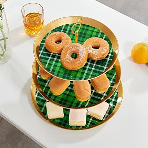 עוגת עומד סט של 3, ירוק משובץ בדק הכן תצוגת שולחן קינוח דוכן הקאפקייקס לחתונה תינוק מקלחת חגיגה