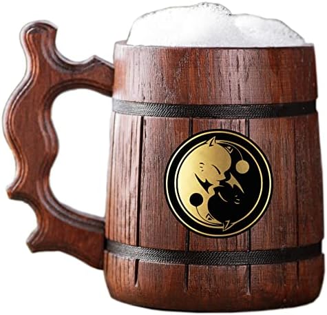 FFXIV KUPO YIN YANG MUG TALLARD מעץ. מתנה לגיימרים. בירה שטיין. ספל בירה עץ מותאם אישית. מתנה בהתאמה אישית