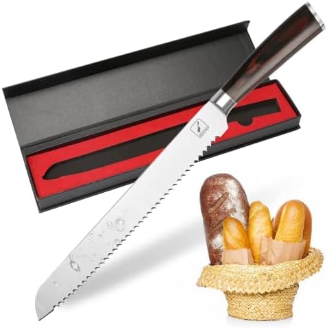 אימרקו יפני שף סכין & לחם סכין, פרו מטבח סכין 8 אינץ שף של סכינים, 10 אינץ גבוהה פחמן נירוסטה מקצועי כיתה לחם חיתוך סכין
