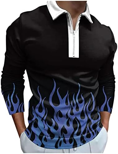 Beuu 2022 חולצות פולו חדשות לגברים, שרוול ארוך 1/4 Zip Up Up Golf Tops Street 3D חולצת מעצבים מזדמנים מודפסים