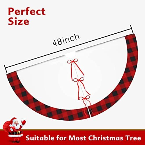 חצאית עץ חג המולד של JBRALID 48 אינץ 'פתית שלג אדומה ושחורה בדוק משאית משובצת משאית חג המולד חצאיות עץ חצאיות