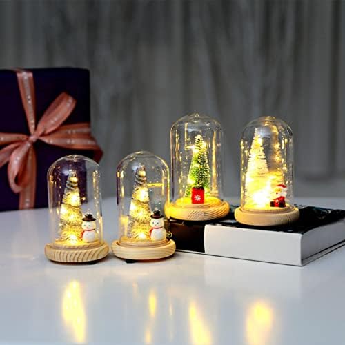 קישוטי עץ חג המולד מיני עץ חג המולד מיניאטורה בכיפת זכוכית עם אורות LED לחג המולד DIY Craft Carte Weauting