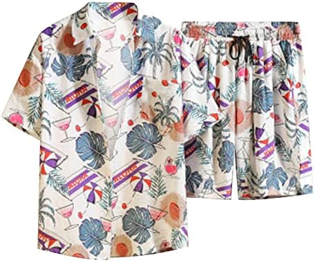כפתור למטה חליפות חוף לגברים שרוול קצר חליפות הוואי חליפות קיץ תלבושות חופשה טרופיות חולצה ומכנסיים קצרים