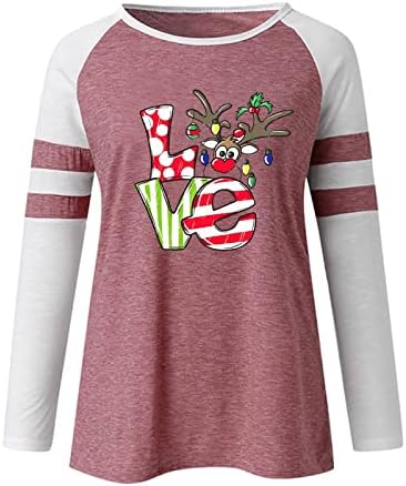 חולצות שרוול ארוך לחג המולד של נשים טיס בייסבול מזדמן טי צוואר עגול חג גנום מזל הדפס גרפיקה