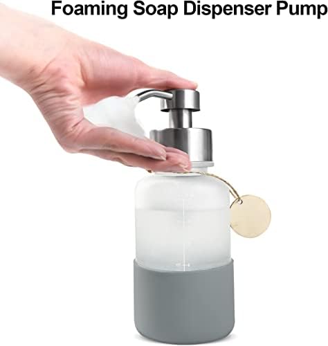 מתקן סבון מקציף זכוכית Roetell, 2 חבילות מקציפות מסודר סבון ידיים, מתקן סבון קצף 14oz עם משאבת נירוסטה לחדר