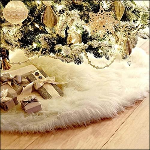 חצאית עץ חג המולד של Funlulu שיער לבן טהור ארוך שיער לחג המולד קישוטי חג המולד חצאית עץ חג המולד Longwooltreeskirt150