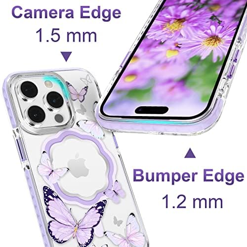 קינגקסבר מגנטי לאייפון 14 פרו מקסימום מקרה פרחוני תואם לפרח נצנצים מגספה כיסוי מגן ברור כיסוי טלפון לאייפון 14 Pro Max Purple