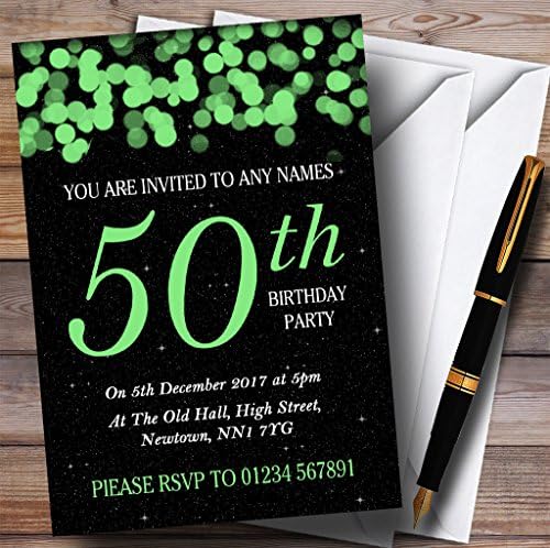 Green Bokeh & Stars הזמנות למסיבת יום הולדת בהתאמה אישית 50