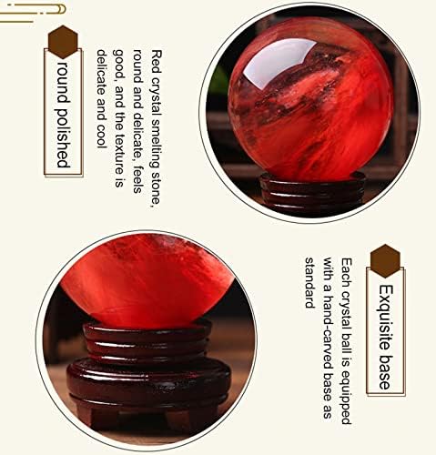 כדור גביש אדום של Goobix עם מעמד, כדור קריסטל טבעי נמס אבן חן קריסטל לקריסטל למדיטציה, ריפוי, כדור דילנציה, קישוט