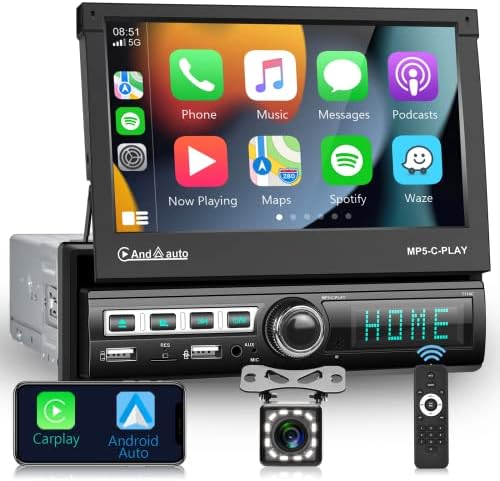 רדיו סטריאו של מכוניות Bluetooth יחיד עם Apple Carplay Android Auto, רדיו מסך מגע של Apple Carplay 7 אינץ