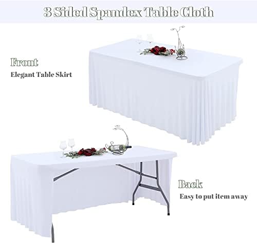 2 מארז לבן ספנדקס שולחן בגדי עבור 6 רגל רקטגל שולחנות, קמטים משלוח 6 רגל למתוח מפות מצויד שולחן מכסה עם חצאית