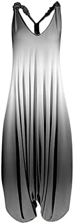 CHGBMOK פלוס סרבלים בגודל לנשים לבוש בוהו דפסה כיס רומפר ארוך רצועת מחזות רצועה ללא שרוולים יוגה