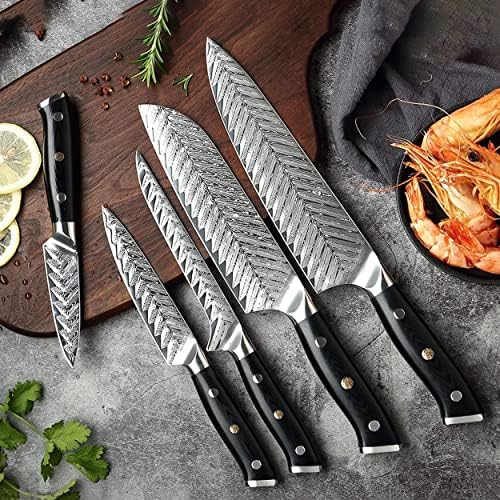 מערכות סכין, 5 יחידות סכין שף דמשק סט סכין VG10 סכין סכין מקצועית סכין בישול כלי בישול שזיף מסמרת G10 ידית