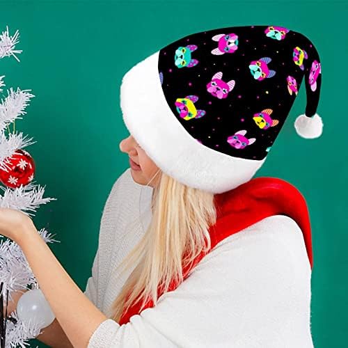 צבעוני פאג פנים מצחיק חג המולד כובע סנטה קלאוס כובעי קצר קטיפה עם לבן חפתים עבור חג המולד חג מסיבת אספקת קישוט
