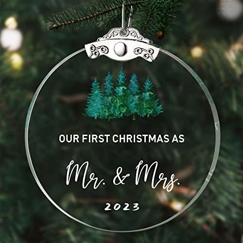 כן ומתנה מאורסת לזוג, קישוטים לקישוט חתונות 3 אינץ 'זכוכית ראשונה לחג המולד הראשון קישוטים מאורסים 2023 חג המולד אורנמנט אירוס