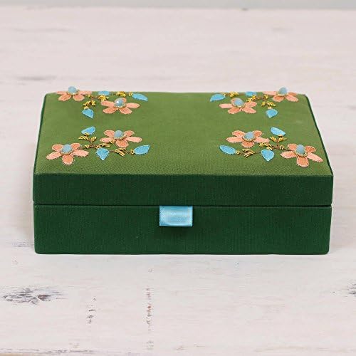 קופסת תכשיטים כותנה פרחונית של נוביקה, ירוק, מגע פרחוני '
