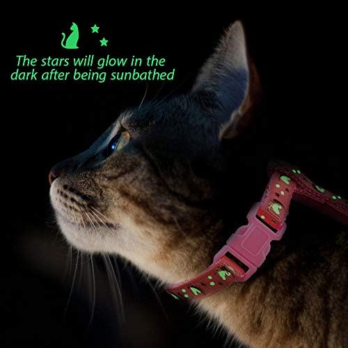 חתול רתם ורצועה סט זהב ירחים כוכבים רך ניילון בריחה הוכחת מתכוונן לגורים קטן חיות זוהר בחושך