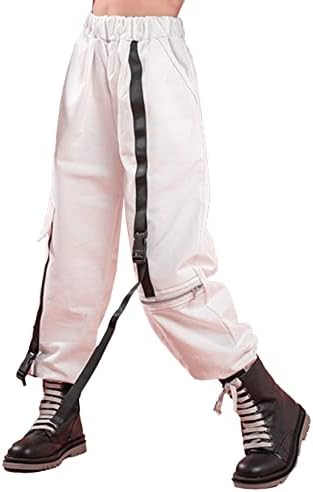 JOWOWHA ילדים בנות מסוגננות מכנסי רץ מטען רופפים לבנים בנות היפ הופ ג'אז מודרני לבגדי רחוב מכנסיים פעילים
