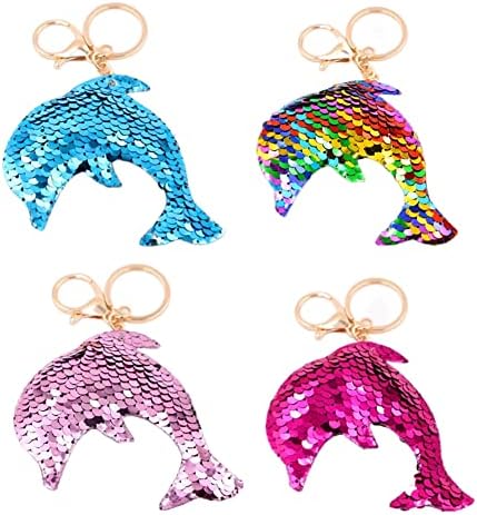 נצנצים נצנצים מחזיקי מפתחות של דולפין למסיבות לילדים, טבעת מפתח של כריש בלינג חמוד לנשים תליון תרמיל ארנק