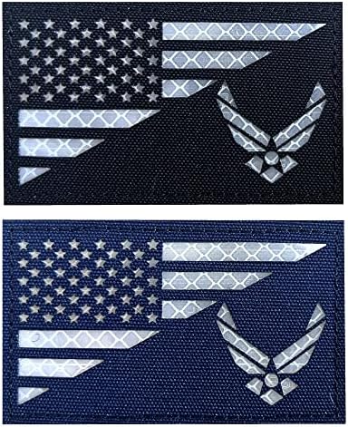 2 חבילה רפלקטיבית של חיל האוויר הכנפיים של חיל האוויר דגל בגדי כובע טלאי טלאי צוות צבאי עם טלאי אטב וו וולאה