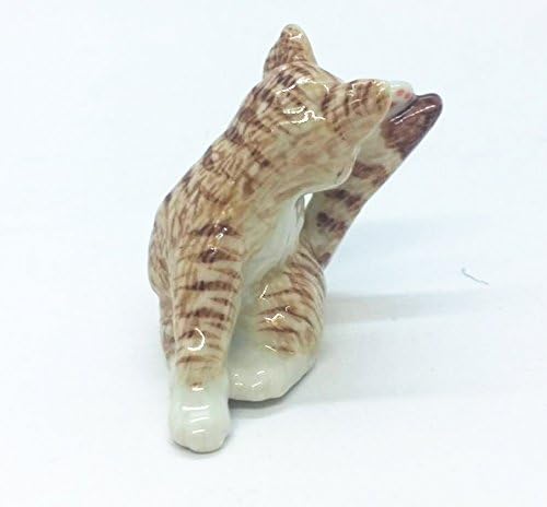 Witnystore זעיר 2¼ זנב רודף ארוך טאבי טאבי כתום חתול חום פסלונין - מיניאטורה בעבודת יד קרמיקה מצוירת קרמיקה מפוספשת