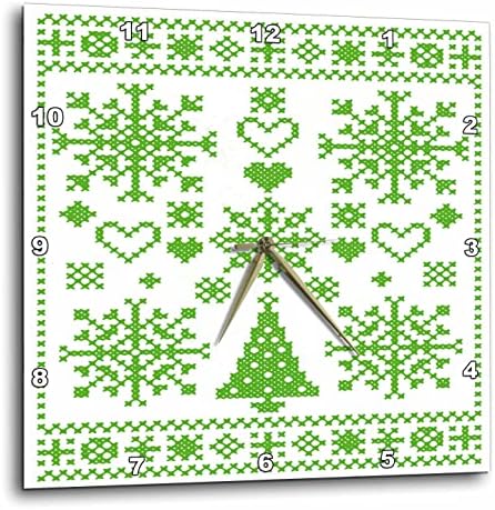 3 רוז חג המולד צלב תפר רקמת סמפלר ירוק עיצוב-שעוני קיר