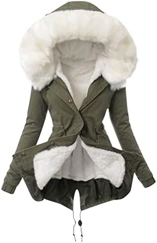 מעילי חורף של לוגון לנשים קפוצ'ונים צווארון פרווה גדולים חמים