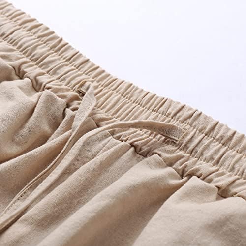 מכנסי קיץ של Dsodan לנשים, כותנה פשתן כותנה מכנסיים פלאצו רגל רחבה לבוש