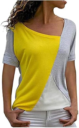 גוש צבע נשים דופק טוניקות רזות צמרות הרזיה Skew v צוואר צוואר צוואר חזה שרוול קצר בראנץ 'צמרות רגילות z7