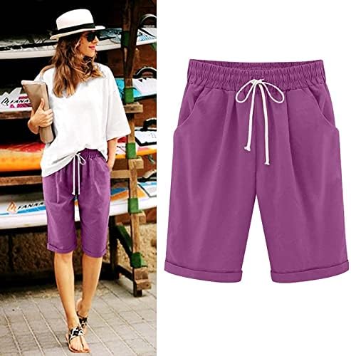 מכנסי קיץ נשים פלוס מכנסיים קצרים במותניים גבוהים עם אימון חוף טרקלין כיס חמש נקודות מכנסיים פעילות גופנית מכנסיים